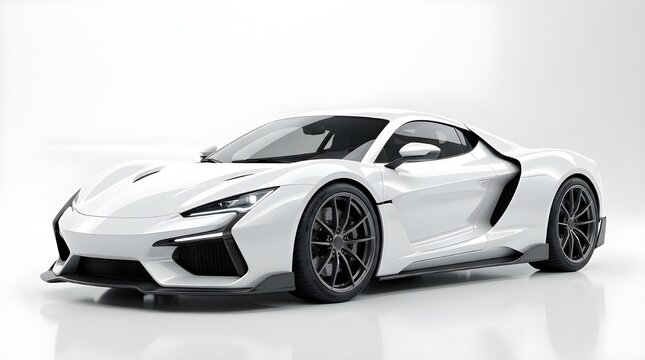 Sleek White Luxury Supercar in Futuristic Modern Architecture High-End White Sports Car Inside Minimalist Exhibition Showroom Cutting-Edge Exotic Concept Car in High-Tech Sci-Fi Interior