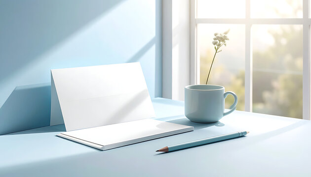 Clean desk setup with blank notepad and pencil bathed in soft window light, ideal for planning or study concepts
