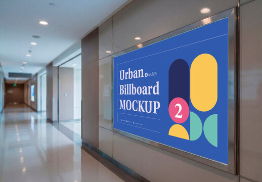 Modern indoor wall billboard mockup in office corridor