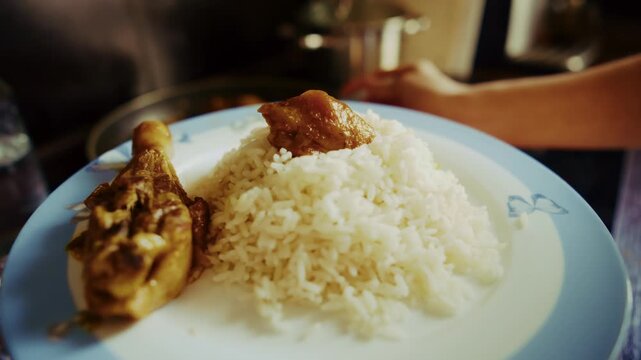 Hot Braised Chicken Drumstick With Rice. Preparing Homemade Lunch Or Nutrient Dinner 