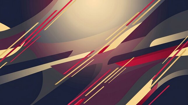 A 2D graphic background showcasing a soft golden spotlight beam shining down from the top onto dark purple and red geometric ribbon folds. Floating golden light sparkles and particle spheres add a dra