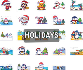 Fototapeta premium A collection of colorful Christmas stickers displayed on a white background.