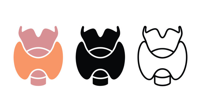 Thyroid gland vector icon depicting butterfly-shaped endocrine organ in neck.