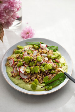 Broas bean salad with quinoa and radish