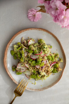 Broas bean salad with quinoa and radish
