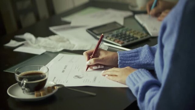 Auditors Conducting Financial Audit. Calculating Tax With Calculator. Analysis And  Planning Budget