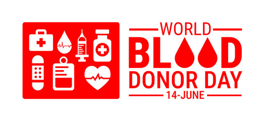 Fototapeta premium World Blood Donor Day background, banner, card or poster design template is observed every year during June, to raise awareness about the mission. Vector illustration.