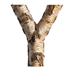 Naklejka premium Y top view of a 3D letter Y made of paperbark maple tree bark isolated on a white transparent background