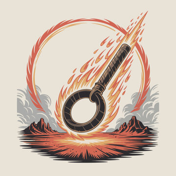 Magnifying glass with flames and fire.