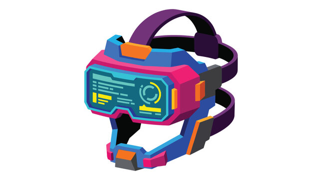 Futuristic 3d cyberpunk virtual reality visor icon with sleek design vibrant neon colors glowing interface high tech textures digital hud display glowing elements dark background immersive