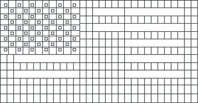 American flag displays a minimalist grid pattern composed of precise geometric line.