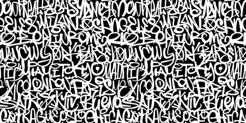 Hand drawn graffiti tags seamless pattern with city names in marker and ink style for urban street art background and textile design © rosovskyi