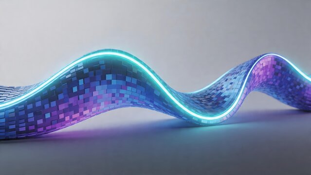 Abstract wave of glowing mosaic tiles