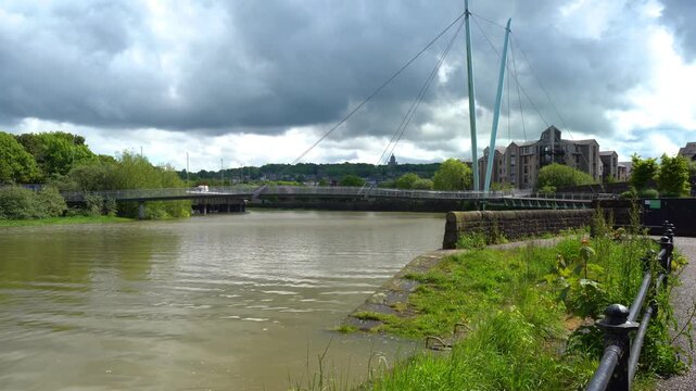 River lune millennium bridge and overgrown quayside