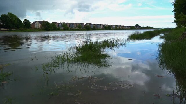 High tide and blue sky reflection