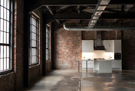 loft, interior, industrial, warehouse, brick, kitchen, modern, urban, apartment, minimalist, concrete, windows, steel, rustic, architecture, design, spacious, factory, exposed, ceiling, pipeline, ligh