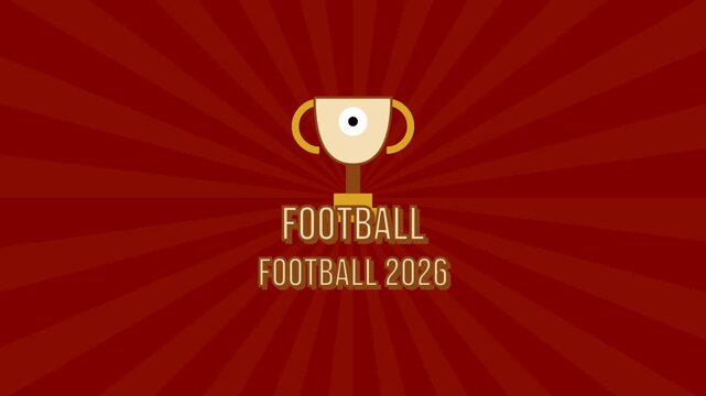 World Cup 2026 football trophy icon on a red sunburst background for sports matches.