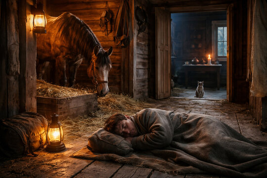 
sleeping in a stable