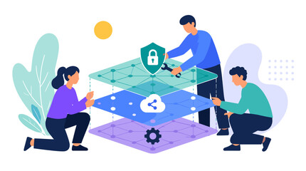 Naklejka premium Team Collaborating On Digital Security Interface Concepts.