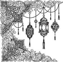 Islamic ramadan lanterns corner border design © Ajoy