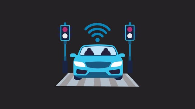 Ai controlled smart city  2D Animation on Transparent Background