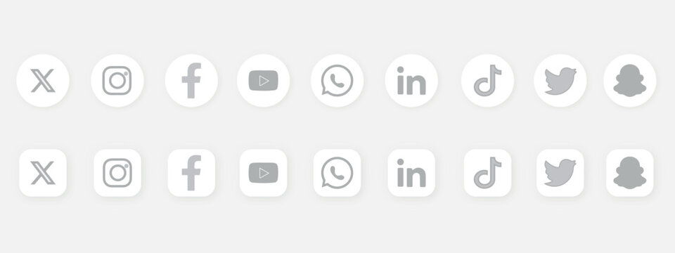 Set of minimalist light grey social media platform icons for website UI and web development interface 2026 - Editorial use only