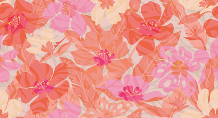 Obraz premium Floral pattern with pink and coral blossoms, watercolor style
