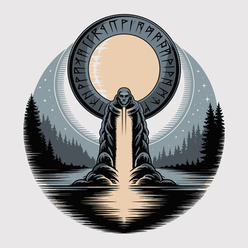 Mystic figure in hooded robe standing.