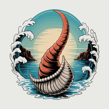 Viking Ship Sailing Through Rough Waters.