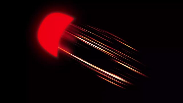 Meteor shower, falling comets on black background. Falling meteor motion graphic, meteor falling or flying shooting star, Fiery meteor entering atmosphere with glowing trail and impact explosion. 4k