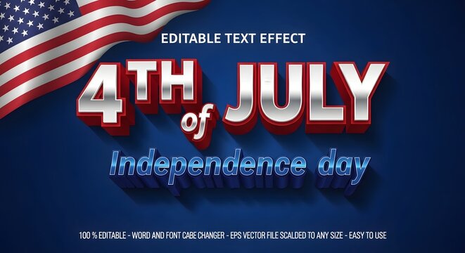 4th of july independence day editable 3d text effect with american flag background