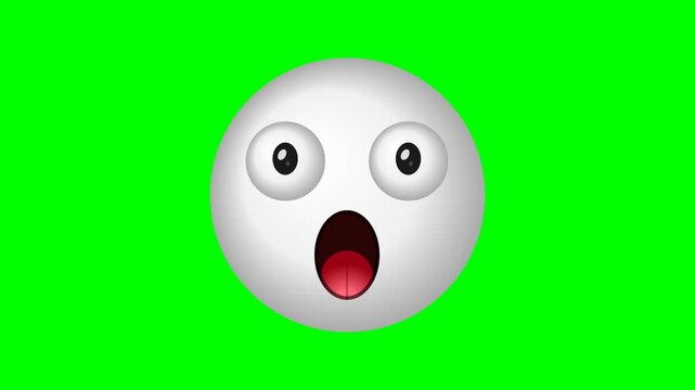 A shocked white emoji face with wide eyes and open mouth on a bright green background