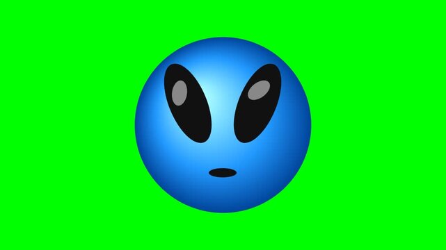 A blue alien head icon isolated on a bright green background for digital interface use