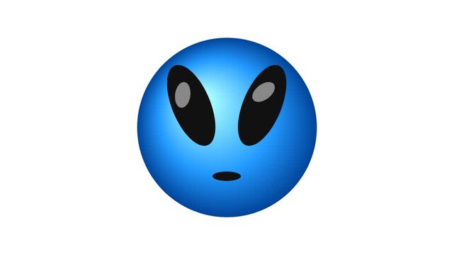 A blue alien head icon with large black eyes isolated on a plain white background now