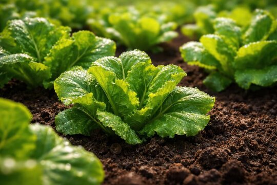 Hortalizas de hoja sanas que crecen en suelo f&eacute;rtil