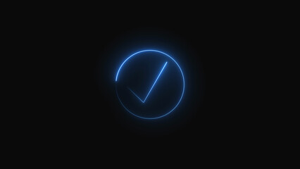 A glowing blue checkmark icon in a dark background © Jahanara Stock