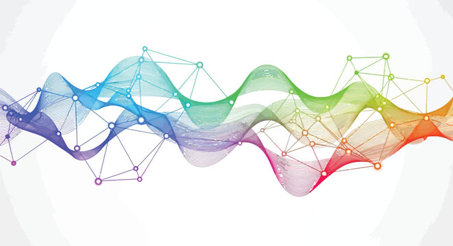 Vibrant network connections abstract background with colorful waves and nodes