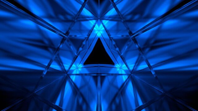  Blue Light-Filled Triangular Tunnel Background VJ Loop in 4K