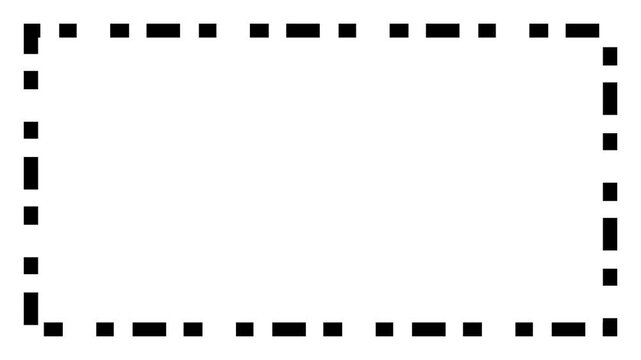 Dotted line rectangle frame animation on white background, animated dashed border frame loop isolated on clean white screen, minimal geometric motion graphic overlay