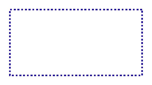 Dotted line rectangle frame animation on white background, animated dashed border frame loop isolated on clean white screen, minimal geometric motion graphic overlay