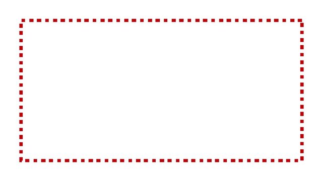 Dotted line rectangle frame animation on white background, animated dashed border frame loop isolated on clean white screen, minimal geometric motion graphic overlay