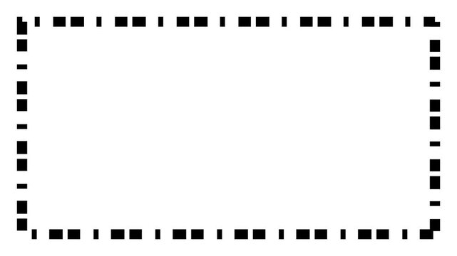 Dotted line rectangle frame animation on white background, animated dashed border frame loop isolated on clean white screen, minimal geometric motion graphic overlay