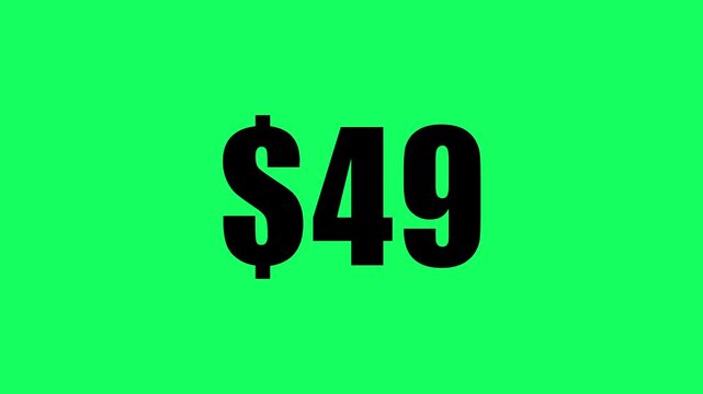 Financial dollar counter animation showing 0 to 100 countdown isolated on chroma key green screen. Perfect for business video editing, profit growth, and money graphics.