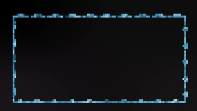 Mosaic pixel border frame animation with digital glitch style, abstract geometric pixelated outline loop, futuristic tech frame motion graphic background