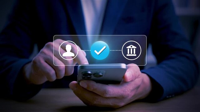 Mobile payment and secure online banking transaction concept. man using smartphone and credit card, verifying digital transfer through mobile app for fast, safe, and seamless financial service