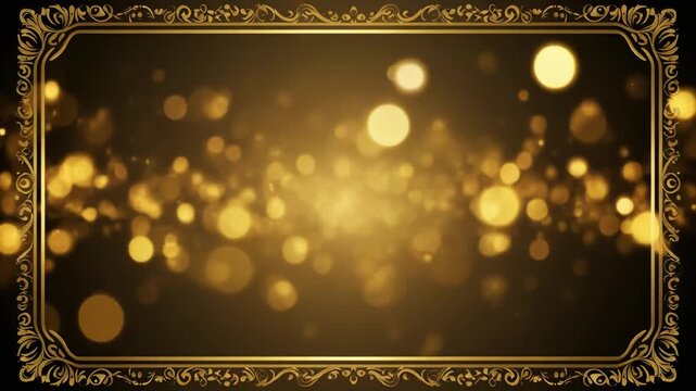 Elegant golden frame with glowing light particles floating in a cinematic motion for festive events