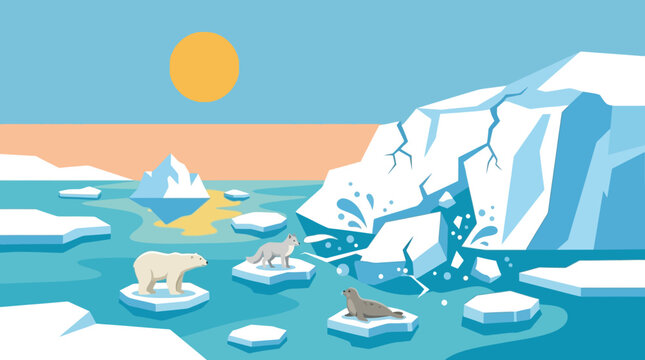 Polar bears on ice floes sea.