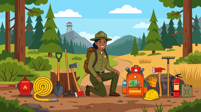 Ranger with forest fire equipment gear.