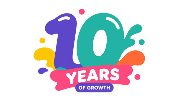 Ten Years Of Growth Celebration Logo Design.