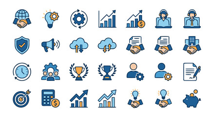 Fototapeta premium Flat Design Business and Finance Icon Set with Workplace and Achievement Concepts